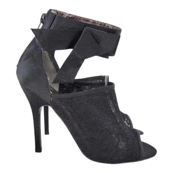 NEW Charles David Black Sateen Bow and Mesh Heels Sz 6.5 - Picture 3 of 10